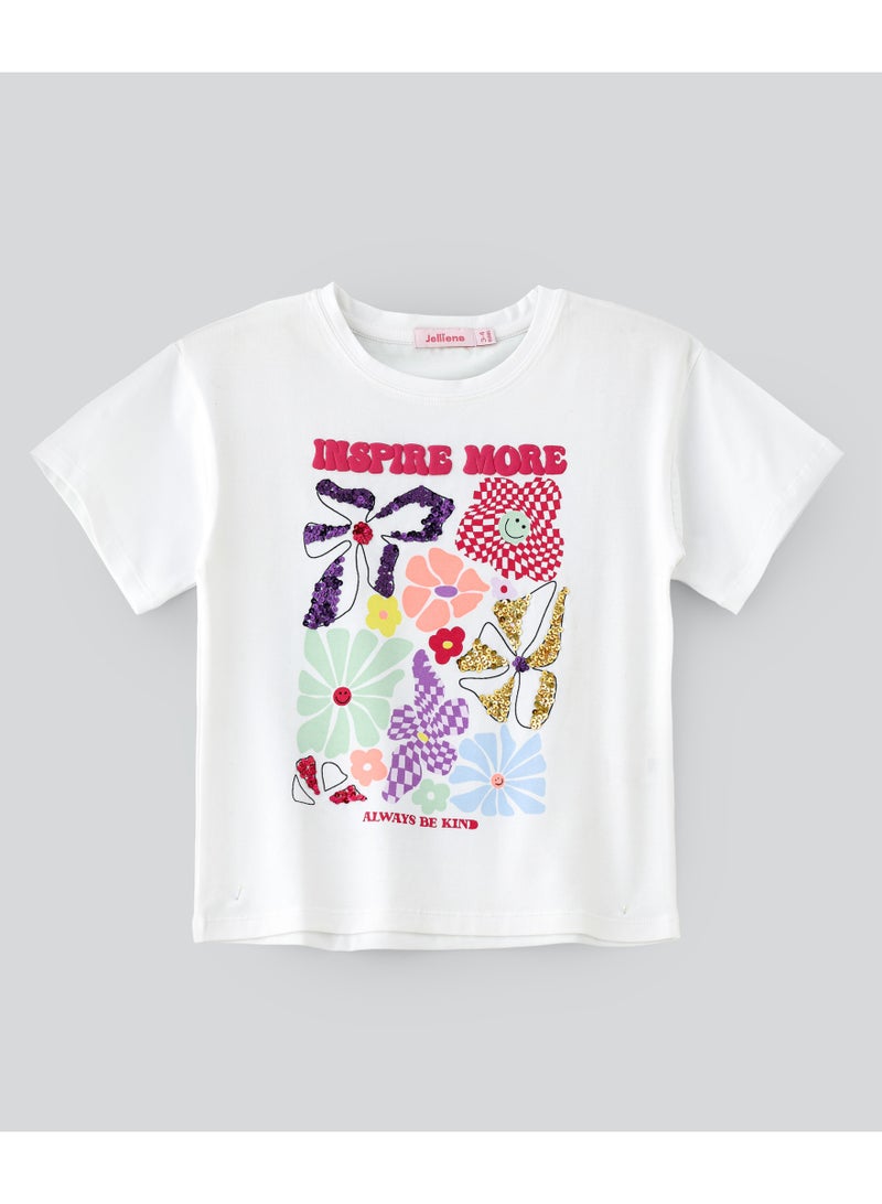 Jelliene Girls White Inspire More Sequin Graphic T-Shirt - Image 1